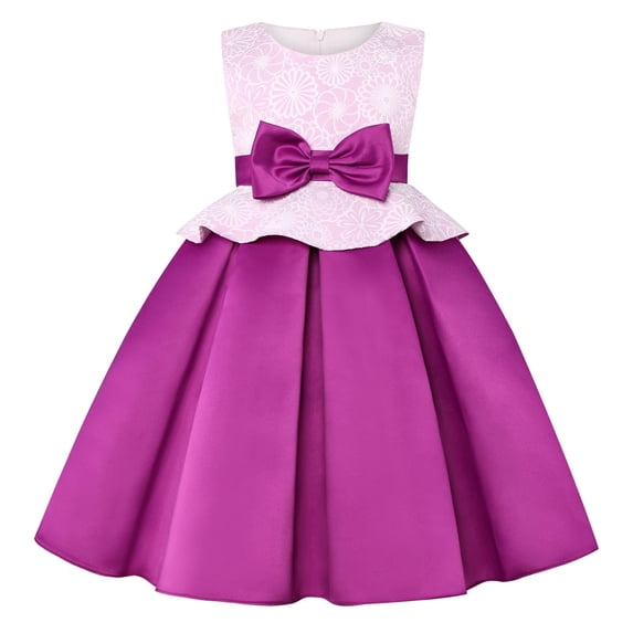 Generic Kids Gowns for Girls Child Sleeveless Pageant Dress Birthday Party Kid Floral Prints Bowknot Dresses for Wedding Evening Formal Dance Gown(5-6 Years,Purple)