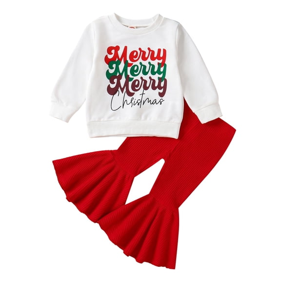 Generic Kids' Holiday Sweater And Pants Set Festive Children'S Sweatshirt And Pants Set Toddler Baby Girl Outfits Letter Long Sleeves Sweatshirt Tops Flare Bell Bottoms Pants Fall Clothes
