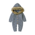 thumbnail image 1 of Generic Kids Indoor Sweaters Winter Baby Boy Girl Cardigan Sweater Button Up Hooded Knit Collar Warm Jumpsuit Clothes for Fashion Lightweight (6-12 Months,Grey), 1 of 4