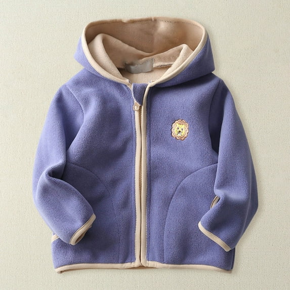 Generic Kids Jackets Lightweight Toddler Baby Outwear Long Sleeve Round Neck Solid Color Jacket Zipper Hooded Windproof Coats for Girls Boys Casual Comfortable Hoodies (18-24 Months,Purple)