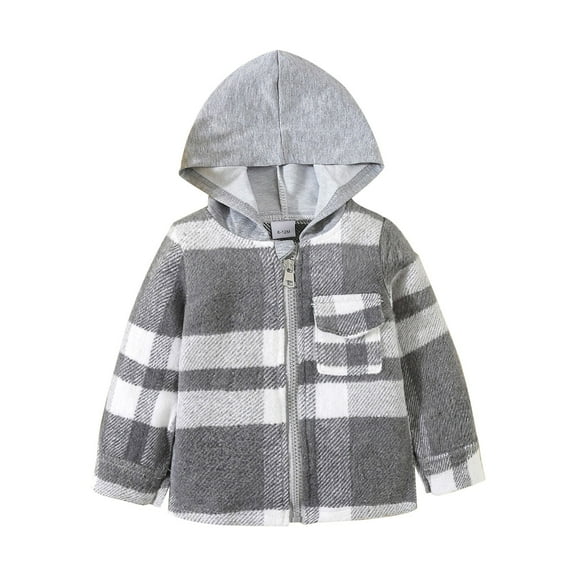 Generic Kids Jackets Work Fall Boys' Plaid Lapel Brushed Long Sleeve Top for Fashion Casual Cozy Lightweight Breathable Travel Jacket(2-3 Years,Grey)