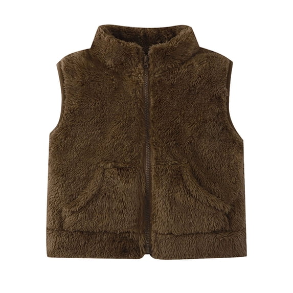 Generic Kids Plush Vests Outerwear,Sleeveless,Stand Collar,Lightweight,Fall Winter,Fashion,Casual,Soft,Running,Waistcoat,With Pockets