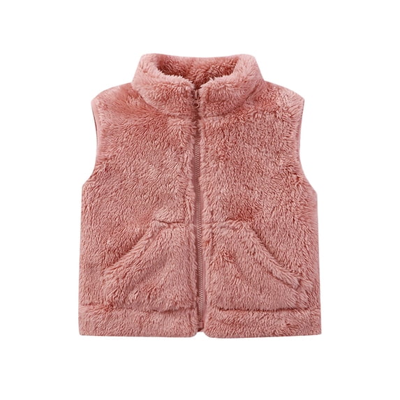 Generic Kids Plush Vests Outerwear,Sleeveless,Stand Collar,Lightweight,Fall Winter,Fashion,Casual,Soft,Running,Waistcoat,With Pockets