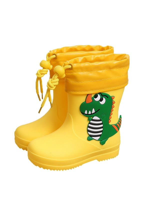 Kids Rain Boots Classic Children Waterproof Rain Boot PVC Rubber Water Shoes Kid Baby Cartoon Shoes for Girls and Boys Fun Patterns(9-9.5 Years,Yellow)