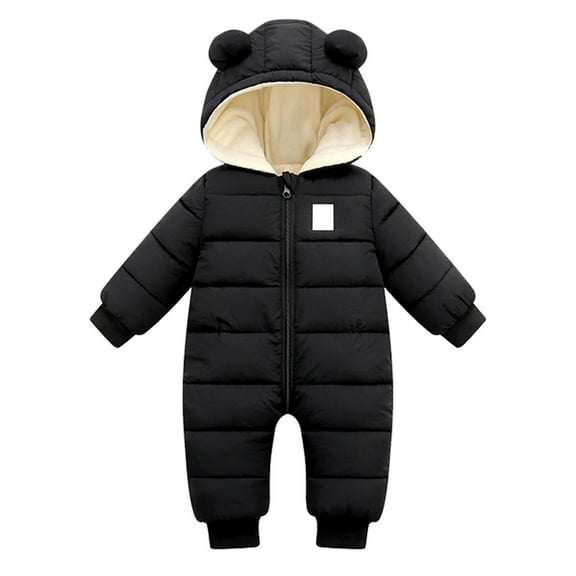 Generic Kids Rain Jacket Baby Winter Warm Hooded Thick Down Jumpsuit Romper Jackets Overcoat for Boys and Girls for Outdoors Casual Fashion Lightweight Clothing(0-3 Months,Black)