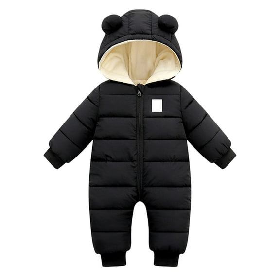 Generic Kids Rain Jacket Baby Winter Warm Hooded Thick Down Jumpsuit Romper Jackets Overcoat for Boys and Girls for Outdoors Casual Fashion Lightweight Clothing(3-6 Months,Black)