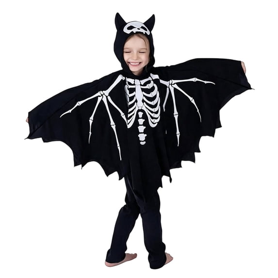 Generic Kids Skeleton Bat Cape Set, Hooded Bat Wing Poncho, Spooky Halloween Playwear for Toddler Boys Girls 3-13 Years