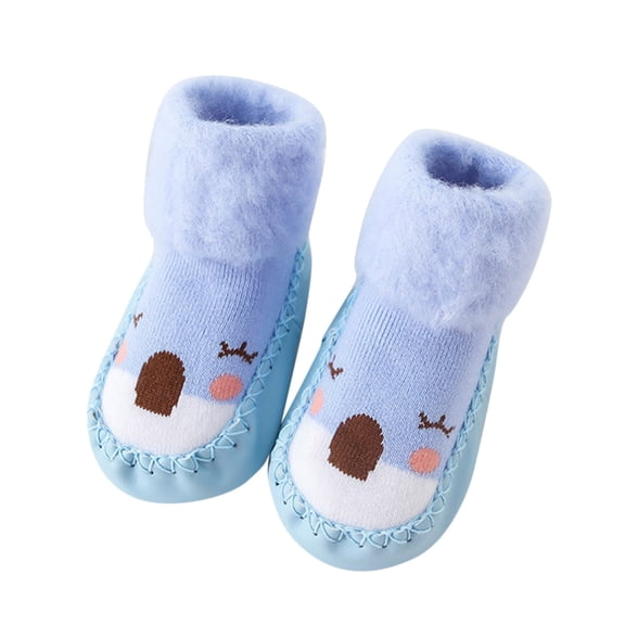 Generic Kids Sneaker Cute Children Toddler Shoes Autumn Winter Boys Girls Floor Sports Shoes Flat Soles Non Slip Plush for Warm Comfort Cartoon Pattern Breathable Walking Shoe(18-24 Months,Blue)