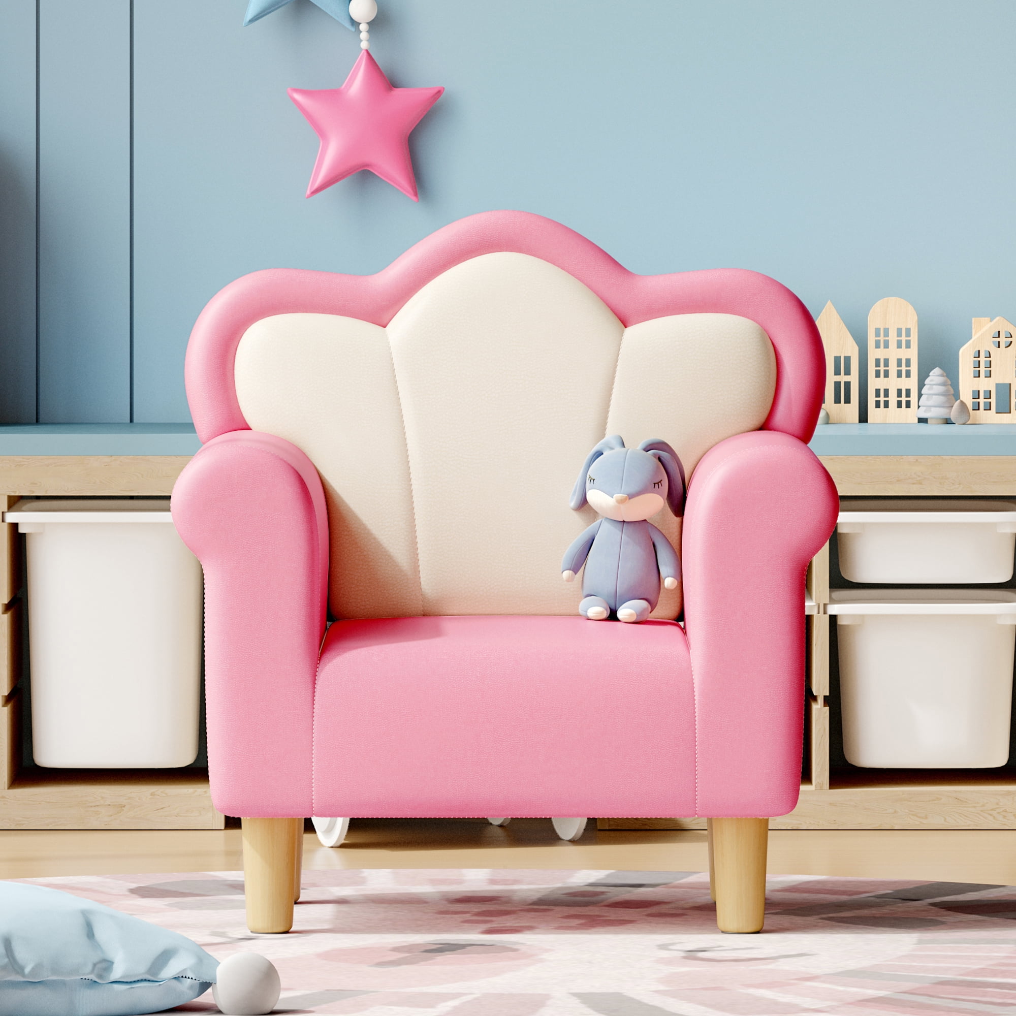 Generic Kids Sofa Toddler Armchair with Solid Wooden Frame Anti-Tipping