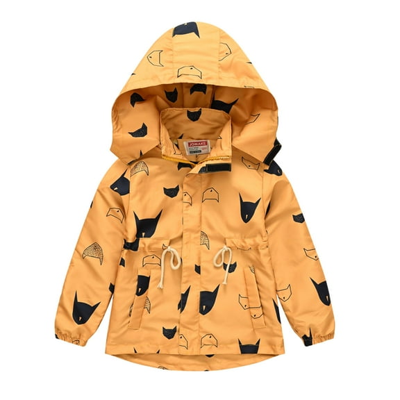 Generic Kids Spring And Autumn Long Sleeve Jacket Toddler Kids Boys Casual Zip Up Cartoon Prints Jacket Coat Long Sleeve Hooded Thicken Outerwear Windbreaker Winter Coats For Baby Girls