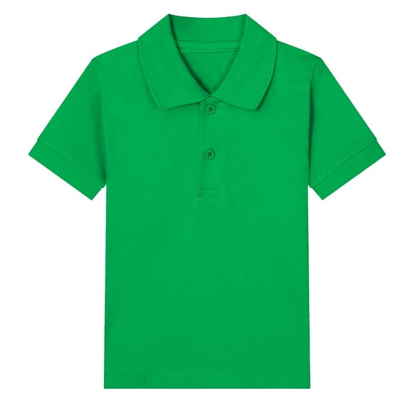 Generic Kids Summer T Shirt School Uniform Short Sleeve Button Closure Lapel Collar Shirts Comfortable Soft Tee Tops for 2-15 Years
