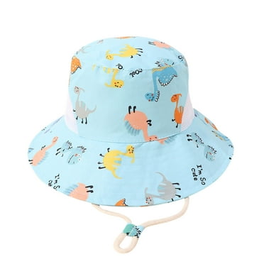 Generic Kids Sun Soft Hats for Children's Kid Adjustable Chin Strap Sun Protection Hats Summer Spring Sun Hat Toddler Cute Cartoon Outdoor Beach Play Bucket Cap for Girl Boy ﻿(,Light Blue)