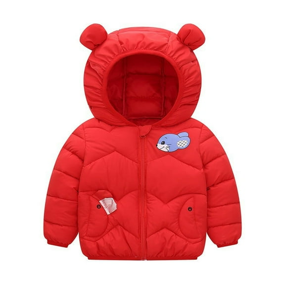 Generic Kids' Thick Warm Cotton Padded Jacket With Hood Kids Baby Warm Girls Boys Winter Warm Long Sleeve Thickened Winter Cotton Jacket Jackets Sweatshirt Coats Fall Winter Warm Coat Outerwear