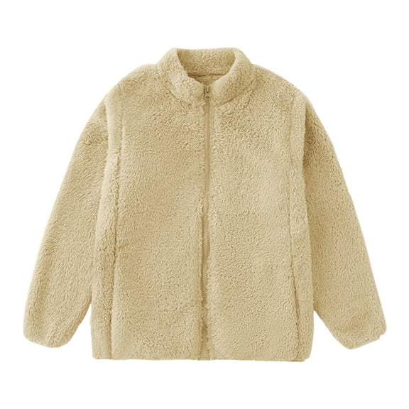 Generic Kids' Thickened Hooded Plush Coat For Autumn Toddler Kids Baby Outwear Long Sleeve Round Neck Solid Color Jacket Zipper Hooded Windproof Long Sleeve Coats For Boys Girls Warm Winter Coat