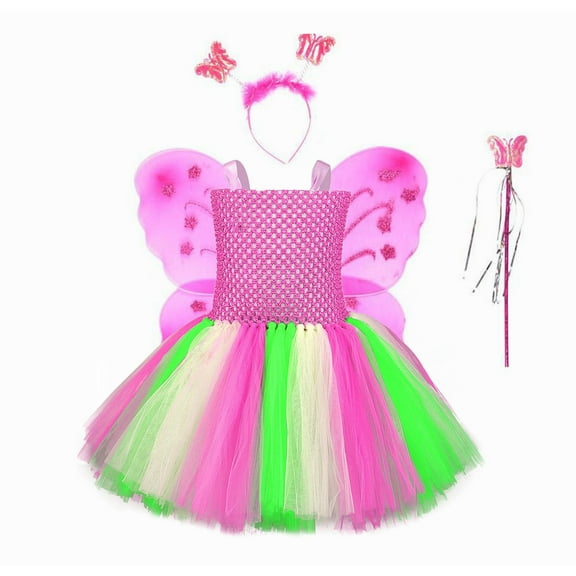 Generic Kids Toddler Baby Girls Spring Summer Floral Fancy Dress Halloween Carnival Accessory Set Princess Dress Autumn Winter Clothes for Holiday Party Halloween Christmas(4-5 Years Pink)