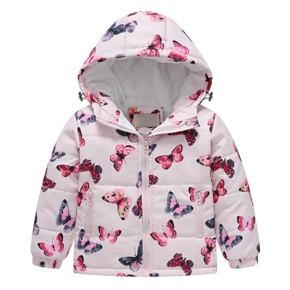 Generic Kids Warm Overcoats Windproof Toddler Boys Girls Winter Hooded Cartoon Printed Top Long Sleeve Zipper Padded Thick Jacket with Pockets(B,5-6 Years)