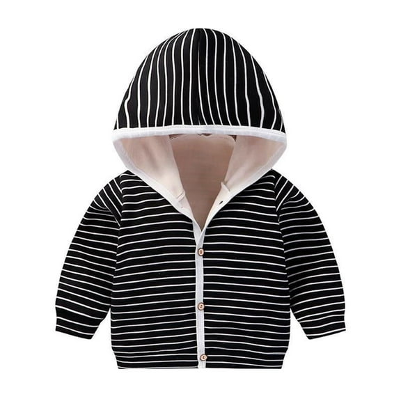 Generic Kids Warm Winter Snowsuit Boys Girls Hooded Padded Long Sleeve Button Up Jacket Car Striped Polka Dot Pattern Tops for 0-3 Years(Black,2-3 Years)