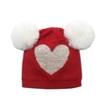 thumbnail image 1 of Generic Soft Hats for Children's Knit Hat Woolen Hat Double Hairball Woolen Hat Girls Children Love Knit Hat Valentine's Day for Fashion Casual Four Seasons Caps(One Size,Red), 1 of 5