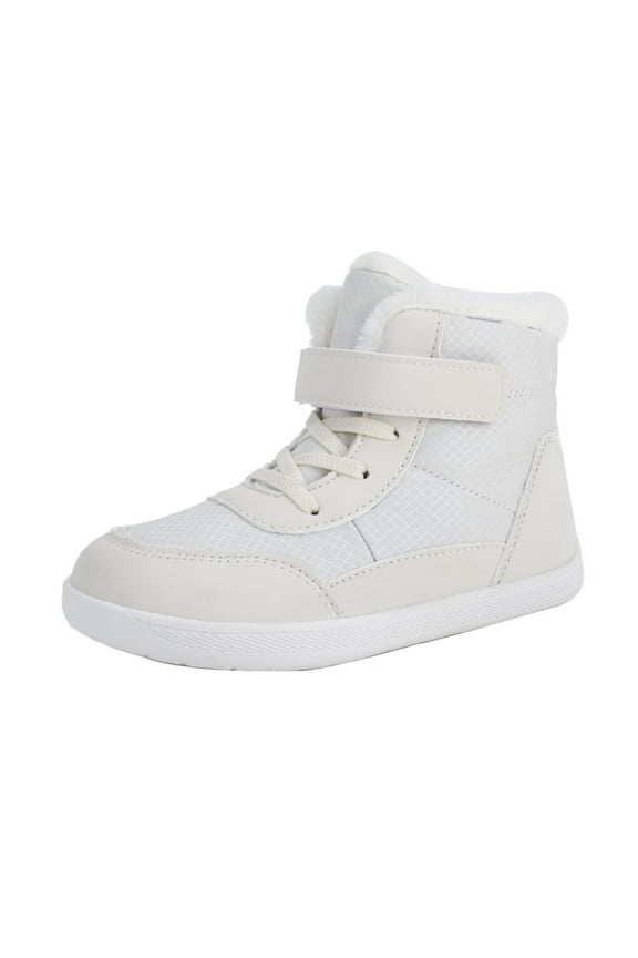 Kids Winter Snow Boots Boys Girls Barefoot Winter Boots with Wide Toe Box Slip Drop Sole Ankle Boot for Toddler Big Kid Hiking Outdoor Ankle Walking Boots (11-11.5 Years,White)