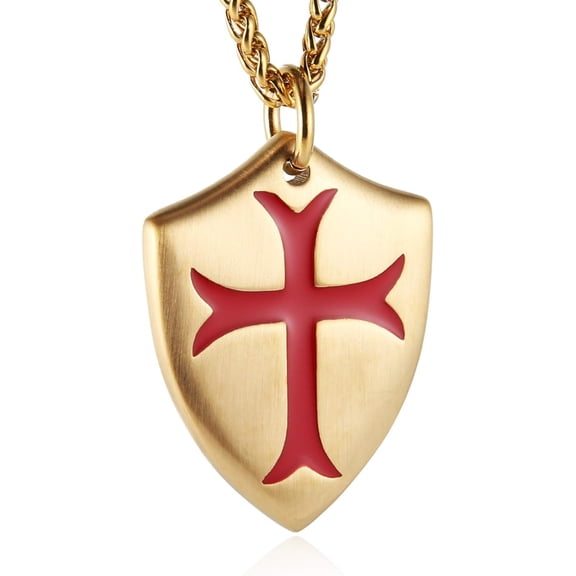 Generic Knights Templar Cross Joshua 1:9 Shield Stainless Steel Pendant Necklace with 22+2 inch Chain