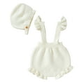 thumbnail image 1 of Generic Knitted Sweater for Children Girls Strap Solid Knitted Ruffles Sweater Baby Jumpsuit Romper with Hat Outfits Clothes Set Cute Knit Oversized Sweater (White,12-18 Months), 1 of 9