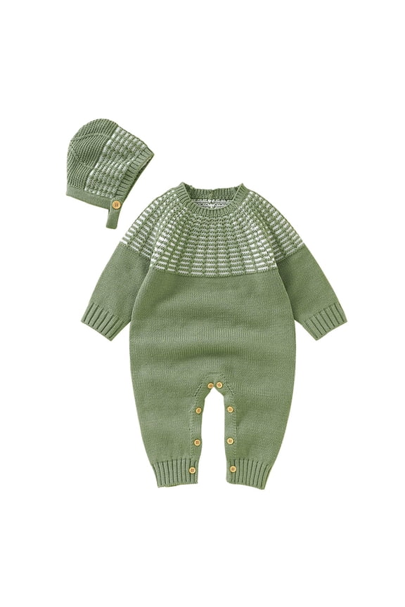 Knitted Sweater for Children Boy Girl Patchwork Knitted Sweater Baby Jumpsuit Romper Cotton Caps Hat Outfits Sets Clothes