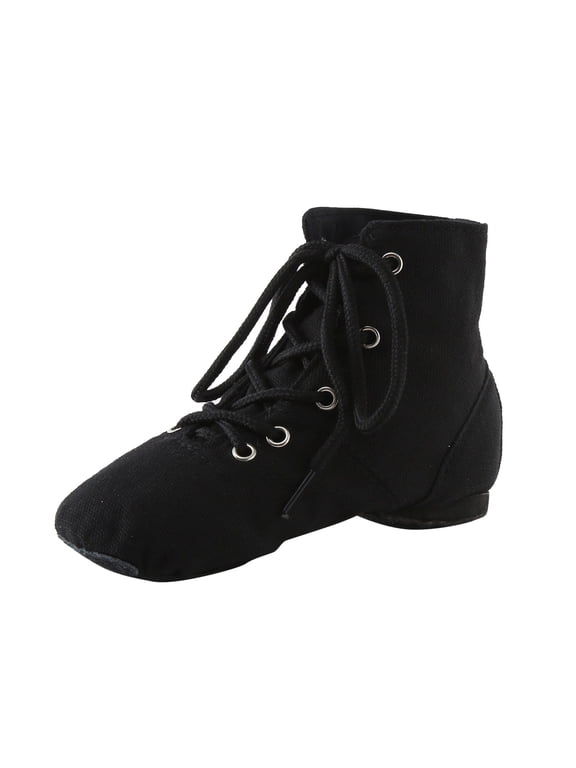 Lac𝐞 Up Black Jazz Shoes Dance Boots For Girls High Top Canvas Dancing Shoes Split Sole Over Ankle Jazz Boots