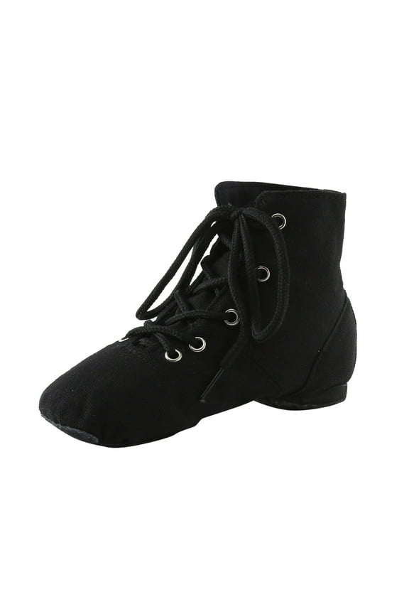Lacš Up Black Jazz Shoes Dance Boots For Girls High Top Canvas Dancing Shoes Split Sole Over Ankle Jazz Boots