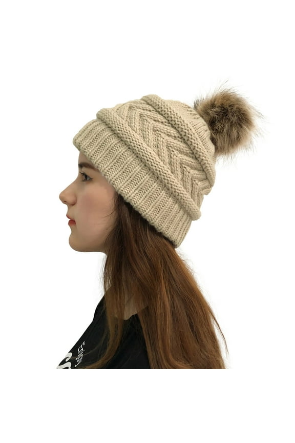 Generic Ladies' Cozy Wool Hat Women Solid Stitching Outdoor Plush Hats Crochet Knit Beanie Cap Peaked Cap Men And Women Thermal Knit Beanie Women'S Winter Cable Knit Cap