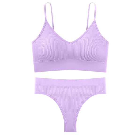 Generic Ladies' Lingerie Set Wire Free Thin Padded Cup U Back Bra With Sexy T-back Thong Solid Color Sports Underwear