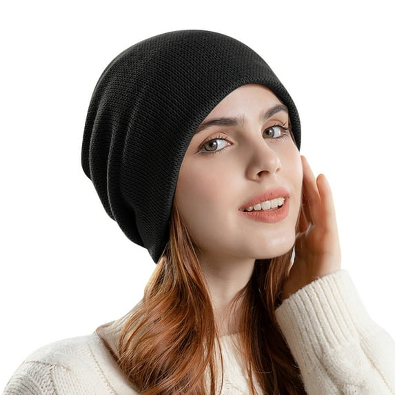 Generic Ladies' Ribbed Knit Winter Hat Women'S Cabled Knit Slouch Hat Winter Knitted Pile Hat Warm Confinement Hat Wild Hat Female Big Head Circumference Baotou Cold Hat Unisex Knit Beanie Cap