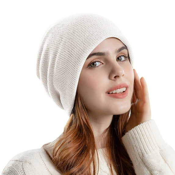 Generic Ladies' Ribbed Knit Winter Hat Women'S Cabled Knit Slouch Hat Winter Knitted Pile Hat Warm Confinement Hat Wild Hat Female Big Head Circumference Baotou Cold Hat Unisex Knit Beanie Cap