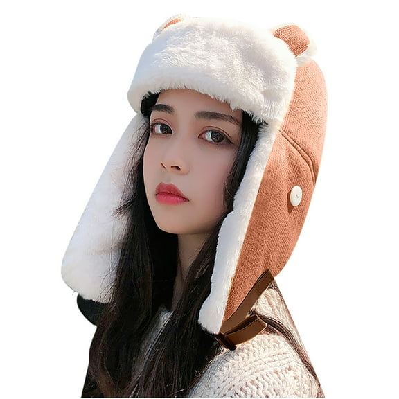 Generic Ladies Thermal Insulated Hat With Ear Flaps Women'S Winter Warm Earflap Hat Women'S Cold Weather Ear Protection Hat Winter Adult Cute Windproof Warm Ear Protection Face Protection Adult Hat
