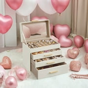 4-Layer Jewelry Organizer with Glass Lid, 3 Drawers, Modern Design, Cloud White