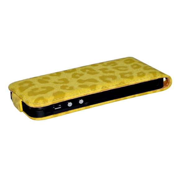 Generic Leopard Print Slim PU Leather Flip Top Case Cover for iPhone 5, Yellow