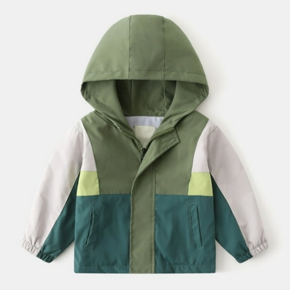 Generic Light Jackets for Children's Casual Boys' Fall Thickened Fashion Color Blocking Zipper Rushing Top for Casual Cozy Travel Jacket(6-7 Years,Green)