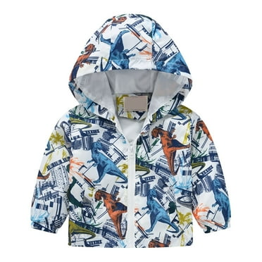 Generic Light Jackets for Children's Casual Boys Girls Small Children Spring Fall Winter Wind Printing Light Fashion Hooded Jacket 2024 for Simplicity Cozy ﻿(12-18 Months,Light Blue)