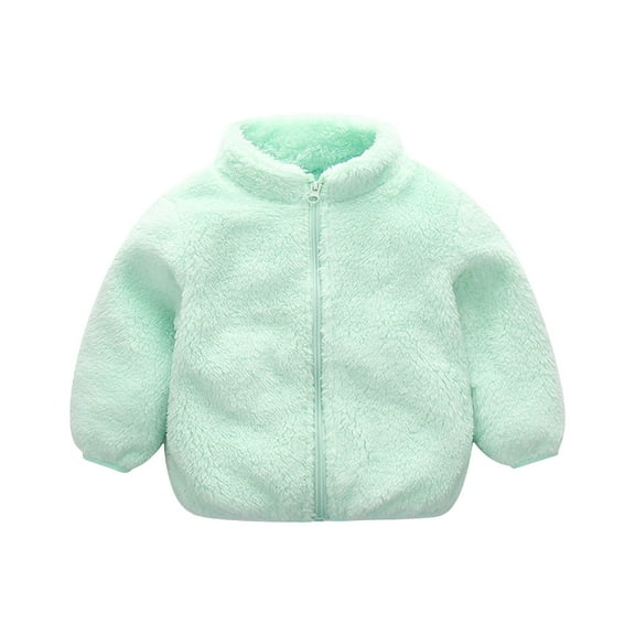 Generic Toddler Girls Boys Long Sleeve Thick Solid Color Plush Zipper Stand Collar Coat Puffer Jacket for 1-7 Years for Holiday Winter Party Christmas（18-24 Months Green）
