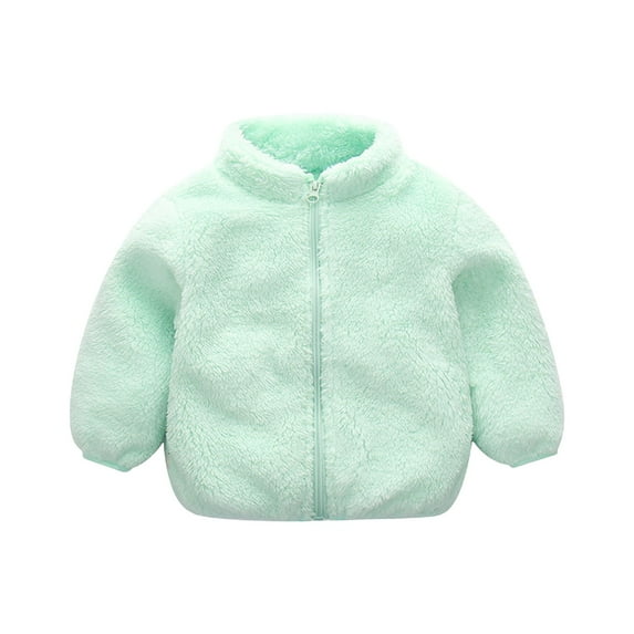 Generic Toddler Girls Boys Long Sleeve Thick Solid Color Plush Zipper Stand Collar Coat Puffer Jacket for 1-7 Years for Holiday Winter Party Christmas(18-24 Months Green)
