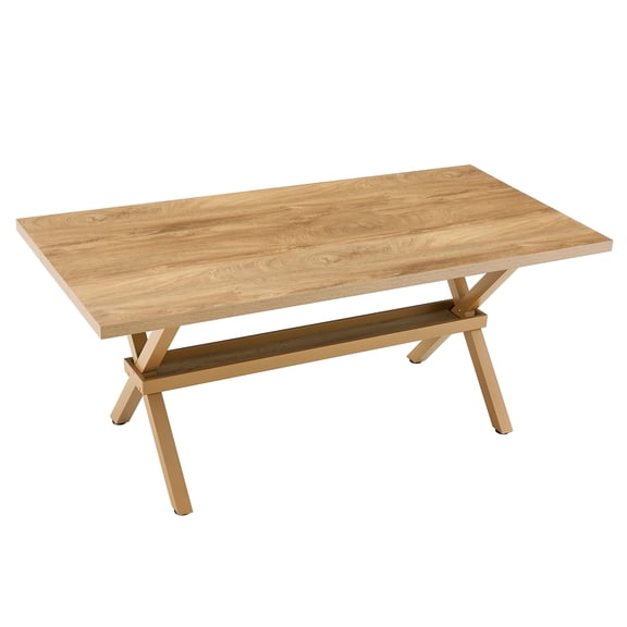Generic Light Oak MDF Dining Table with X-Shaped Metal Frame, 71" Kitchen Table Seats 6-8