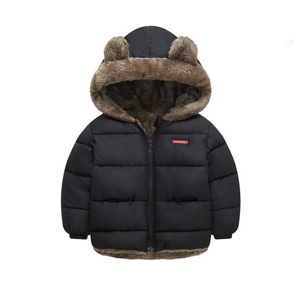 Generic Lightweight Jackets for Children's Casual Toddler Boys Girls Winter Coat Bear Ears Hooded Two Wear Thicken Windproof Zipper Warm Outwear 2024 for Fashion Simplicity Cozy (18-24 Months,Black)