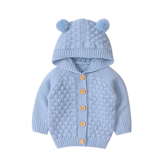 Generic Lightweight Sweaters for Children's Baby Girl Boy Fall Winter Jacket Warm Coat Knit Outwear Hooded Sweater for Fashion Versatile Sweatshirts(6-12 Months,Light blue)