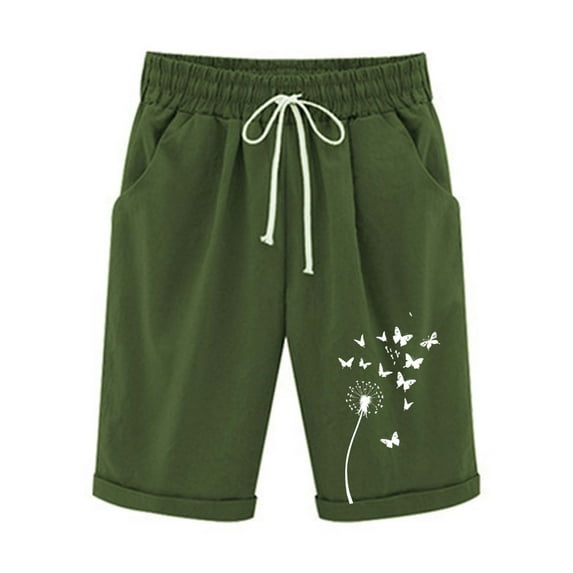 Generic Linen Shorts for Women Summer Dressy Casual Long Shorts Knee Length Hiking Short Athletic Shorts with Deep Pocket