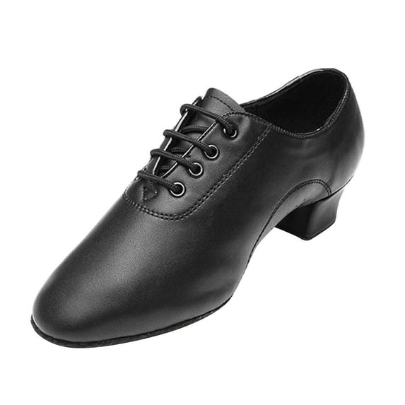 Generic Little Boy Big Kids Shoes Modern Dance Shoes Prom Ballroom Latin Dance Shoes Solid Color Lace Up Leather Performence Practice Dance Shoes(35,Black)