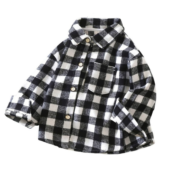 Generic Little Boys Girls Plaid Shirt Long Sleeve Button Down Shirts Checkered T-Shirt Kids Fall Winter Clothes for 1-11Years
