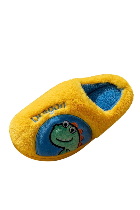 Little Child Home Slippers Fashion 2 to 12Y Boys Girls Flat Round Toe Slippers Soft Plush Cartoon Dinosaur Shoes