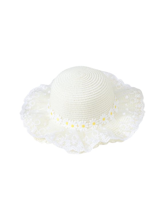Generic Little Girl Kids Breathable Summer Straw Hat UV Protection Bowknot Wide Brim Floppy Beach Sun Visor Hats for 4-10 Years