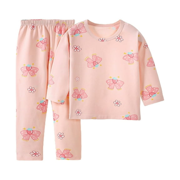 Generic Little Girls Bow Outfits 2 Piece Kids Crewneck Long Sleeve Clothing Sets Toddler Girl Boy Animal Print Top Pants Casual Loose Home Wear Set