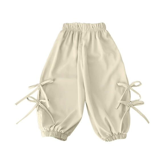 Generic Little Girls Linen Bermuda Shorts Adjustable Bottom Knee Length Short Lightweight Stretchy Soft Shorts for 2-11Years