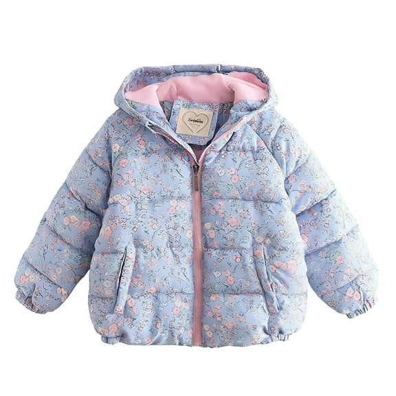Generic Little Girls Winter Coat Jacket Hooded Kids Toddler Flower Print Outwear Warm Cotton Puffer Hooded Jacket